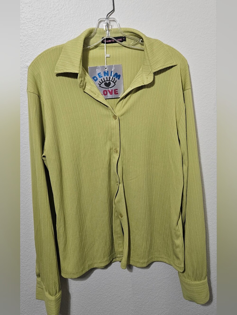 Women's Button-Up Long Sleeve Top - Light Green M
